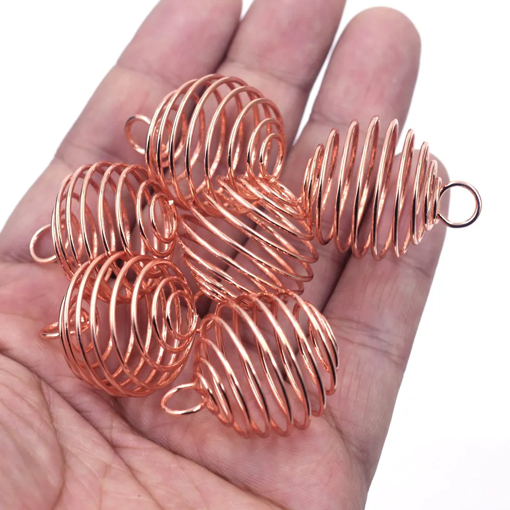 10Pcs Pendants Beads Spiral Cages Spring Alloy Rose Gold Plated For Charms Necklaces Bracelets  Jewelry DIY Findings Charms