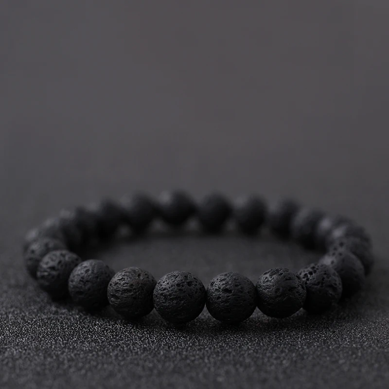 Retro Volcano Stone Round Black Bracelet Homme Natural Lava Stone Beads Luxury Gold Color Jewelry for Women Oil Diffuser Bangle