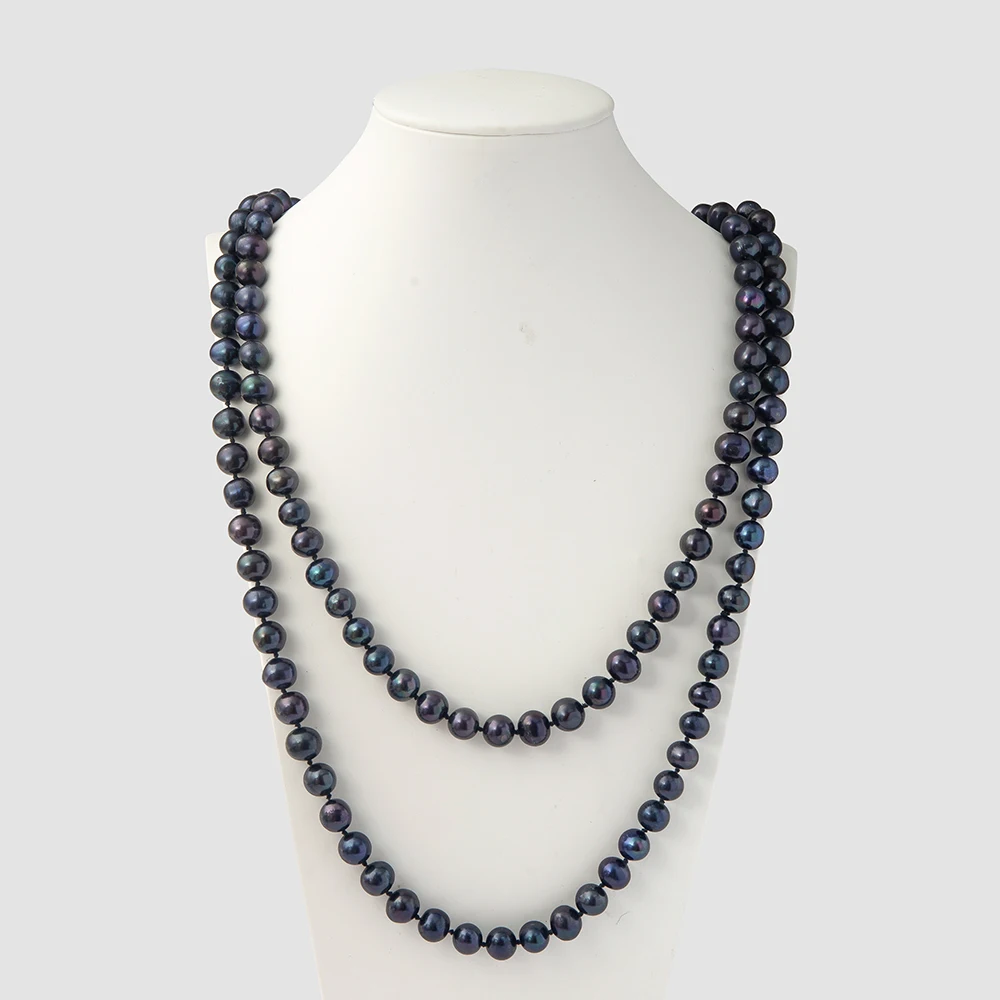 

8-9mm Round Black Pearl Sweater Chain Genuine Natural Pearls Beaded for Women Birthday Jewelry Gift Women's Decorative Chain