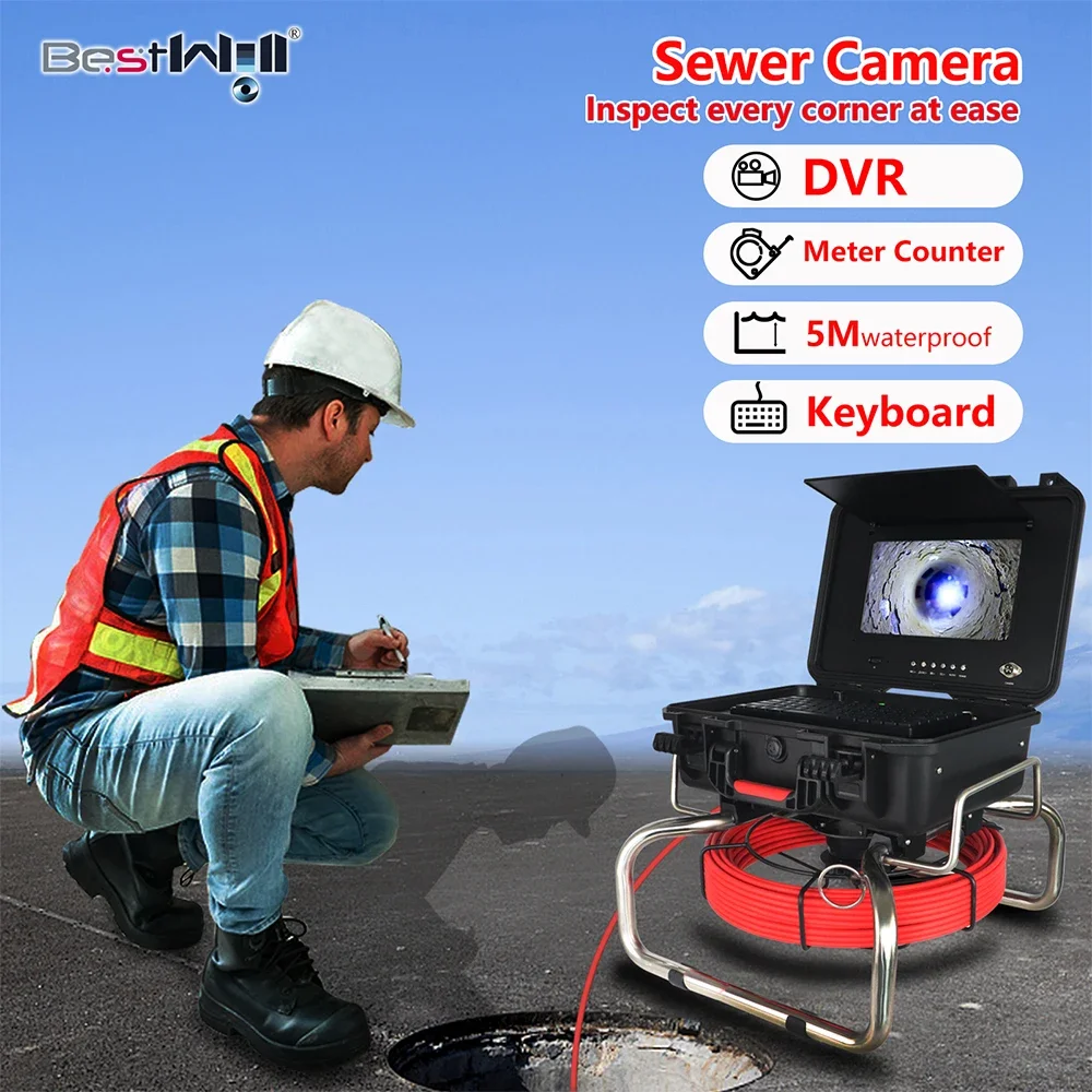 

Sewer Camera with Locator Distance Counter Self Leveling Fiber Optic Scope Plumbing Camera CR110-10DV
