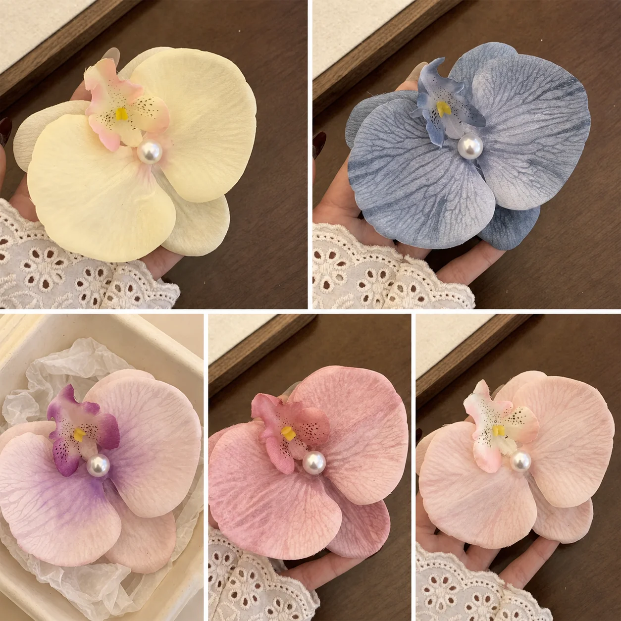 Pinza para el pelo con flor de orquídea simulada, pinza para flequillo lateral femenina, nueva pinza de pico de pato, accesorio floral para la cabeza y el pelo, accesorio de playa