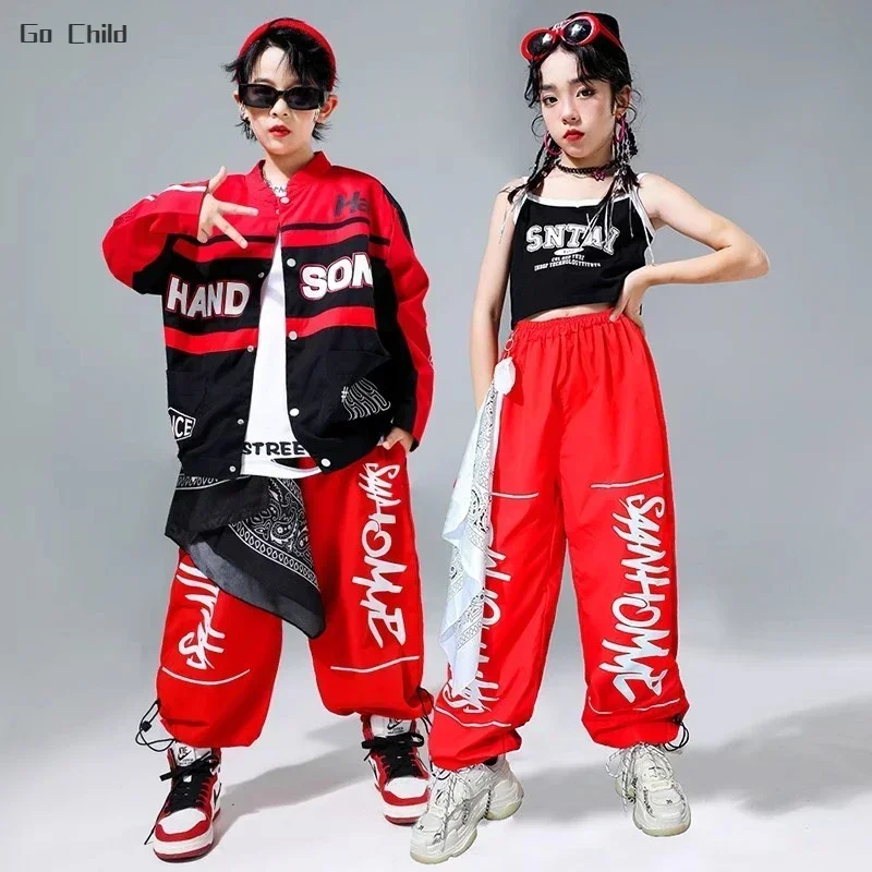 Boys Hip Hop Motorcycle Jacket Joggers Pants Girls Crop Coat Street Dance Skirts Clothes Sets Kids Jazz Costume Child Streetwear