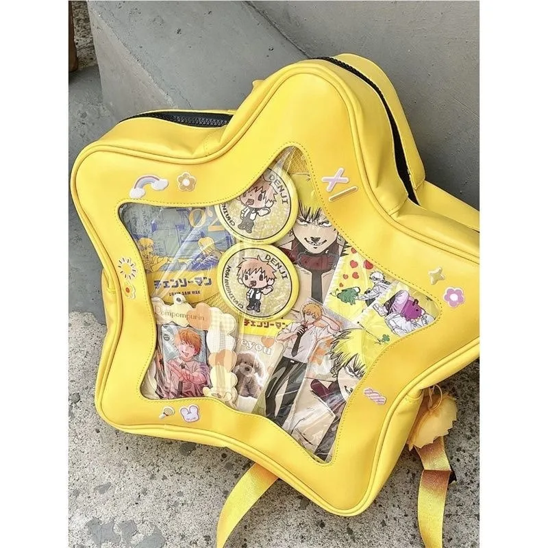 Sac à dos étoile jaune en cuir PU pour adolescente, sac à dos initié, sac à dos Kawaii pour femme, sac à dos de voyage pour fille épicée Y2K, mignon