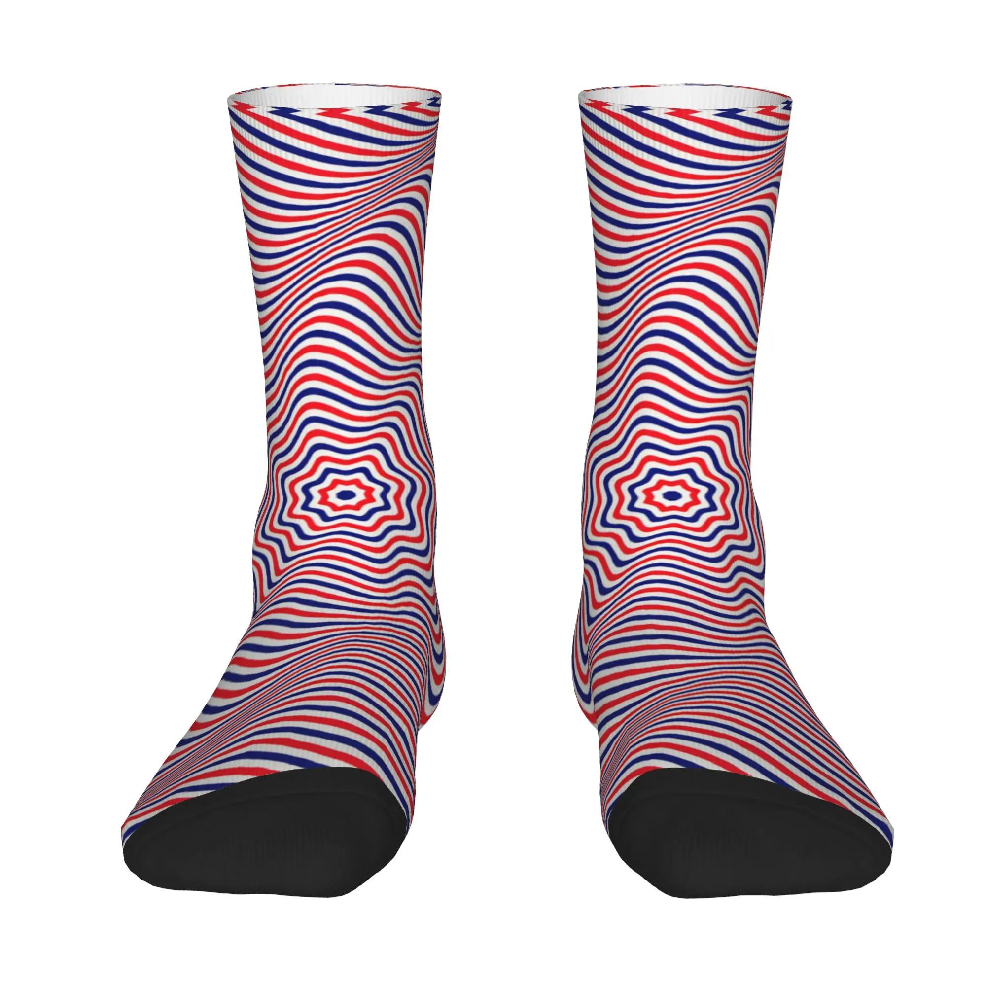 Red Blue White Wavy Circle Optical Illusion Psychedelic Art Pattern Socks  Non Skid Stockings Men Breathable Climbing Socks