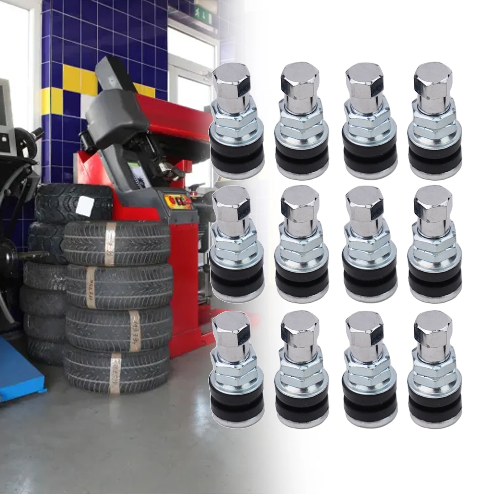 Tire Valve Stems Set of 12 Car Vacuum Tire Valve Stems Kit with Short Stems and Rubber Gaskets To Ensure Leak Free Install