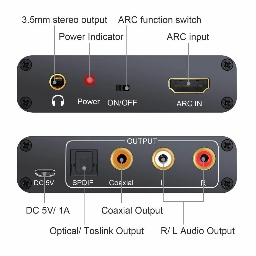 HDMI-Compatible Audio Adapter Converter ARC L/R Coaxial SPDIF Jack Extractor Return Channel 3.5mm Headphone For HD TV Speaker