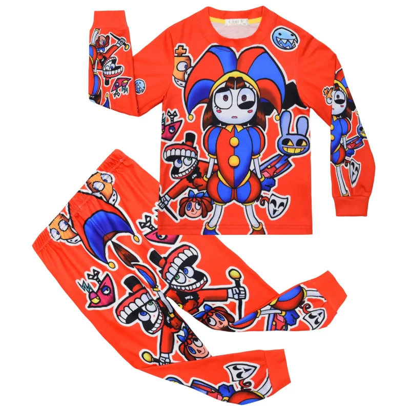 Candy 2025The Incroyable cirque numérique vêtements de nuit pour enfants filles garçons pyjamas dessin animé Pomni Clown Caine Ragatha Jax manches longues + pantalon