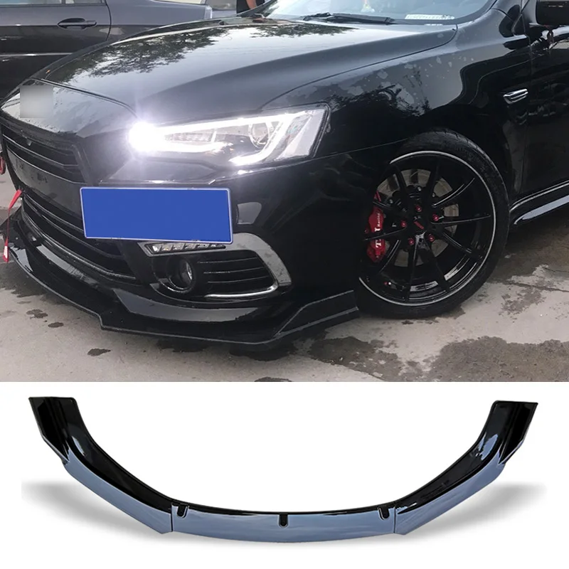 Front Bumper Spoiler Protector Plate Lip Body Kit Carbon Surface Car Decorative Strip Chin Shovel For Lancer EX Evo 2013 - 2016