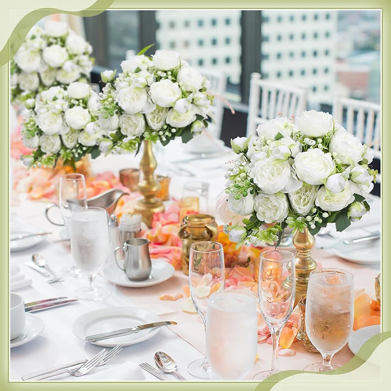 باقة زهور محاكاة الفاوانيا الاصطناعية 5 رأس كبير 2 زهرة برعم صغيرة لقطع مركزية للطاولة ديكور منزلي لحفلات الزفاف #2