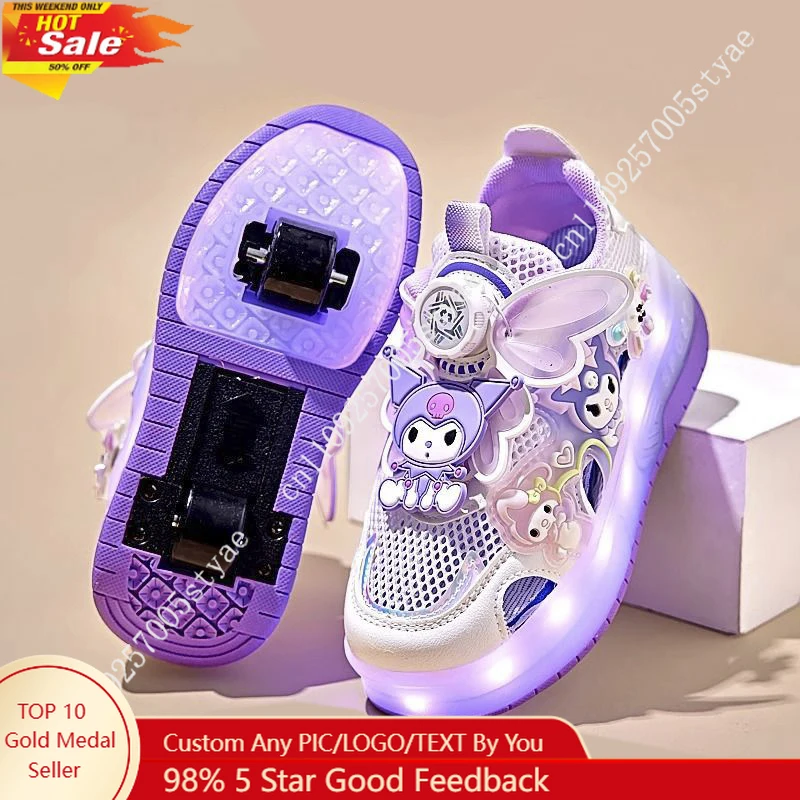 

Kuromi Rotating Button Girls Ventilate Dual-Wheel Switchable Roller Skate Sneakers Cool Design Summer Children's Light-Up Shoes