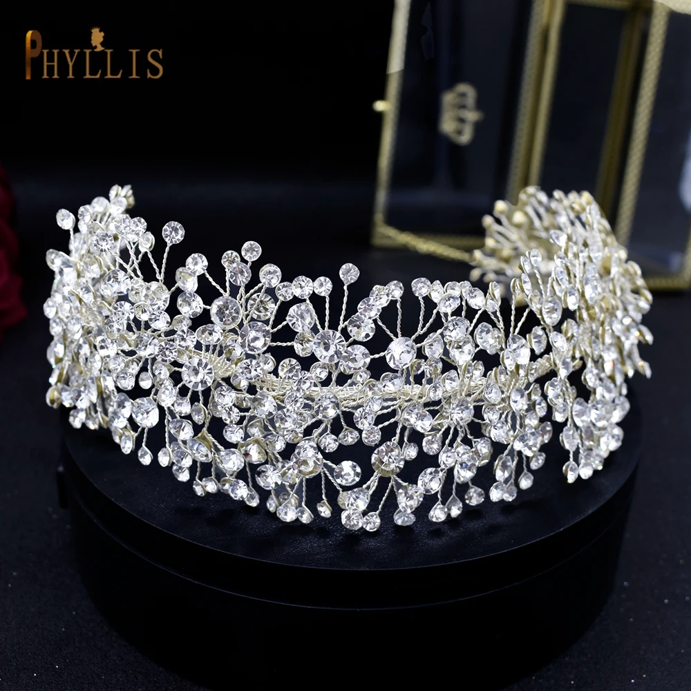 A107 Luxury Bridal Headband Silver Wedding Headpiece for Women Tiara Rhinestone Bride Crown and Tiara Hair Accessories Headwear