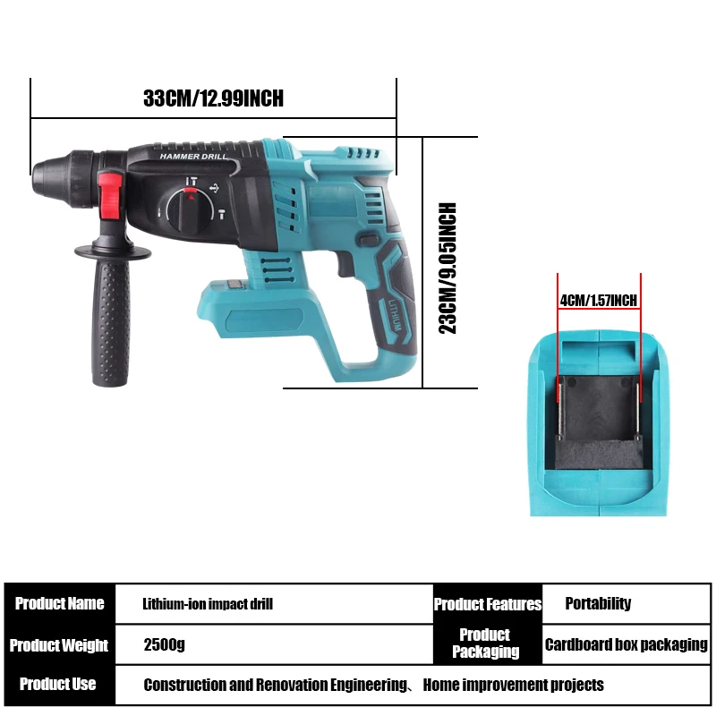 LYUWO Professional lithium battery impact hammer Brushless Impact Drill Concrete/Metal Drilling 20V 4500IPM