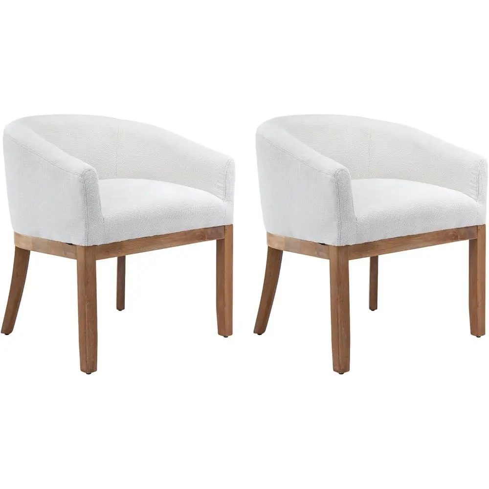

Upholstered Linen Fabric Dining Chairs Set of 2 with Arms and Solid Wood Legs, Comfortable Barrel Accent Chairs for Dining Room,