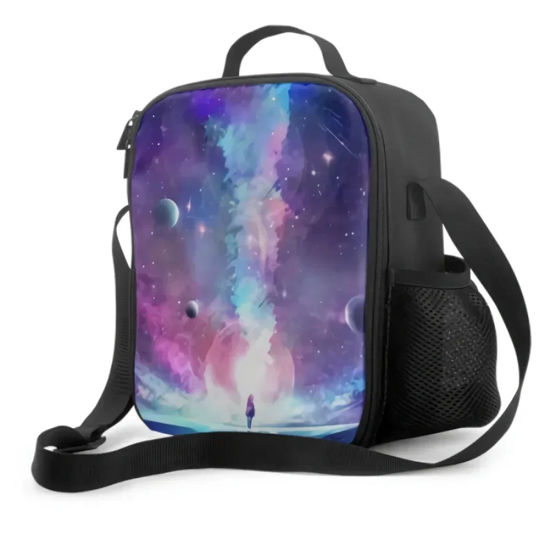 Abstract Artistic Multicolored Dimensional Galactic Nebula Insulating Thermal Lunch Bags for Boys Girls Washable Tote Cooler Bag