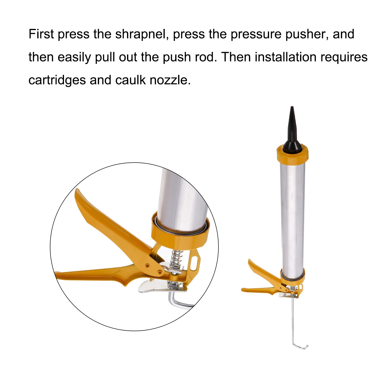 

Sausage Caulking Gun, Aluminium Sealant Cartridge Applicator with Nozzles Yellow