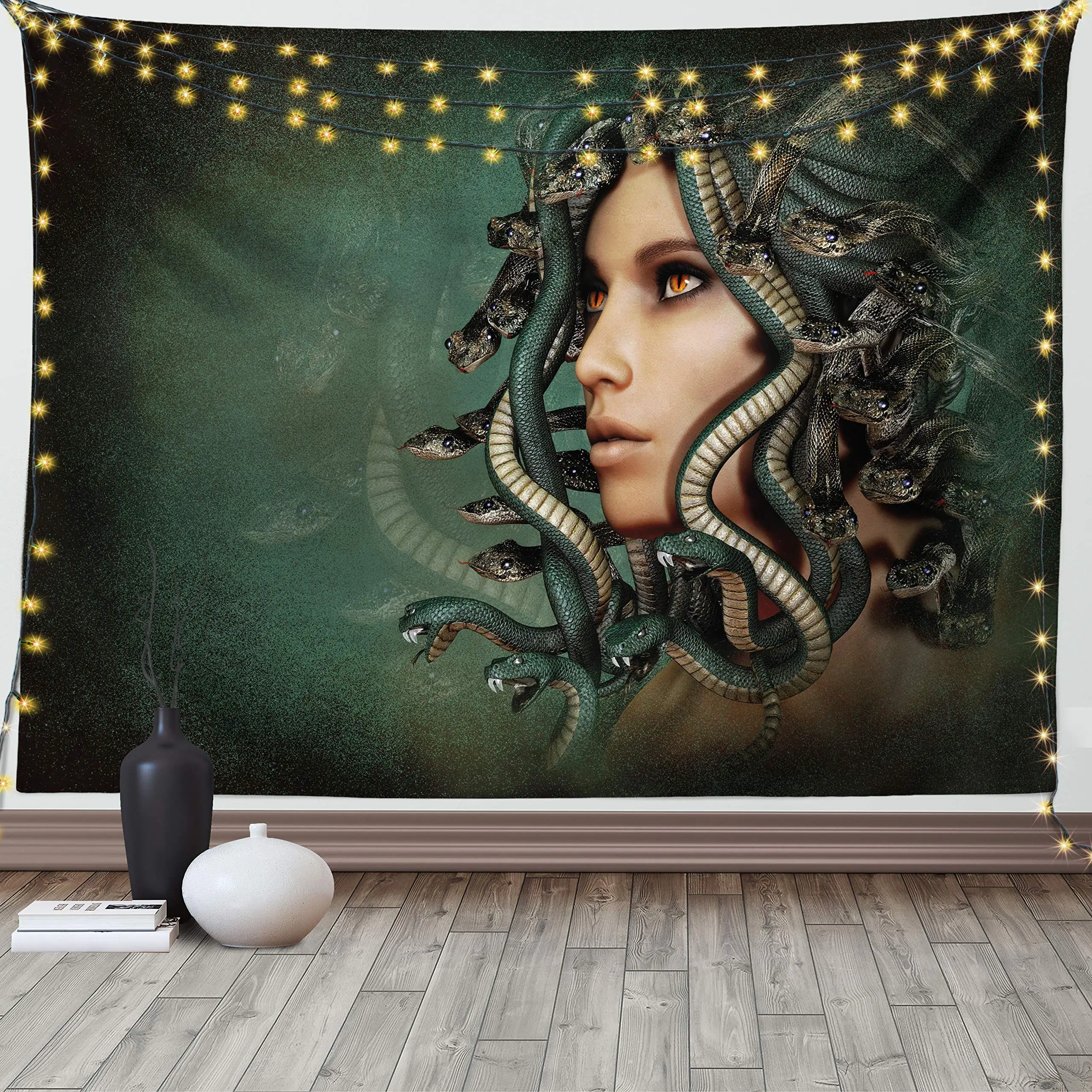 

Мифологический гобелен, женский с змеями на голове в оккультистном стиле, настенный гобелен для спальни, гостиной, спальни, декор для общежития
