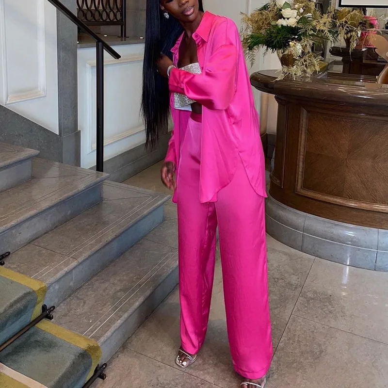 طقم سراويل نسائية واسعة الساق من الساتان ، أكمام مكشوفة الكتفين ، ملابس غير رسمية ، ملابس فضفاضة ، جديد ، الربيع ، 2 ،