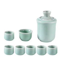 Ceramic Sake Set Cups with Warmer, Traditional Porcelain Pottery, Hot Saki Drink, Wine Glass Set