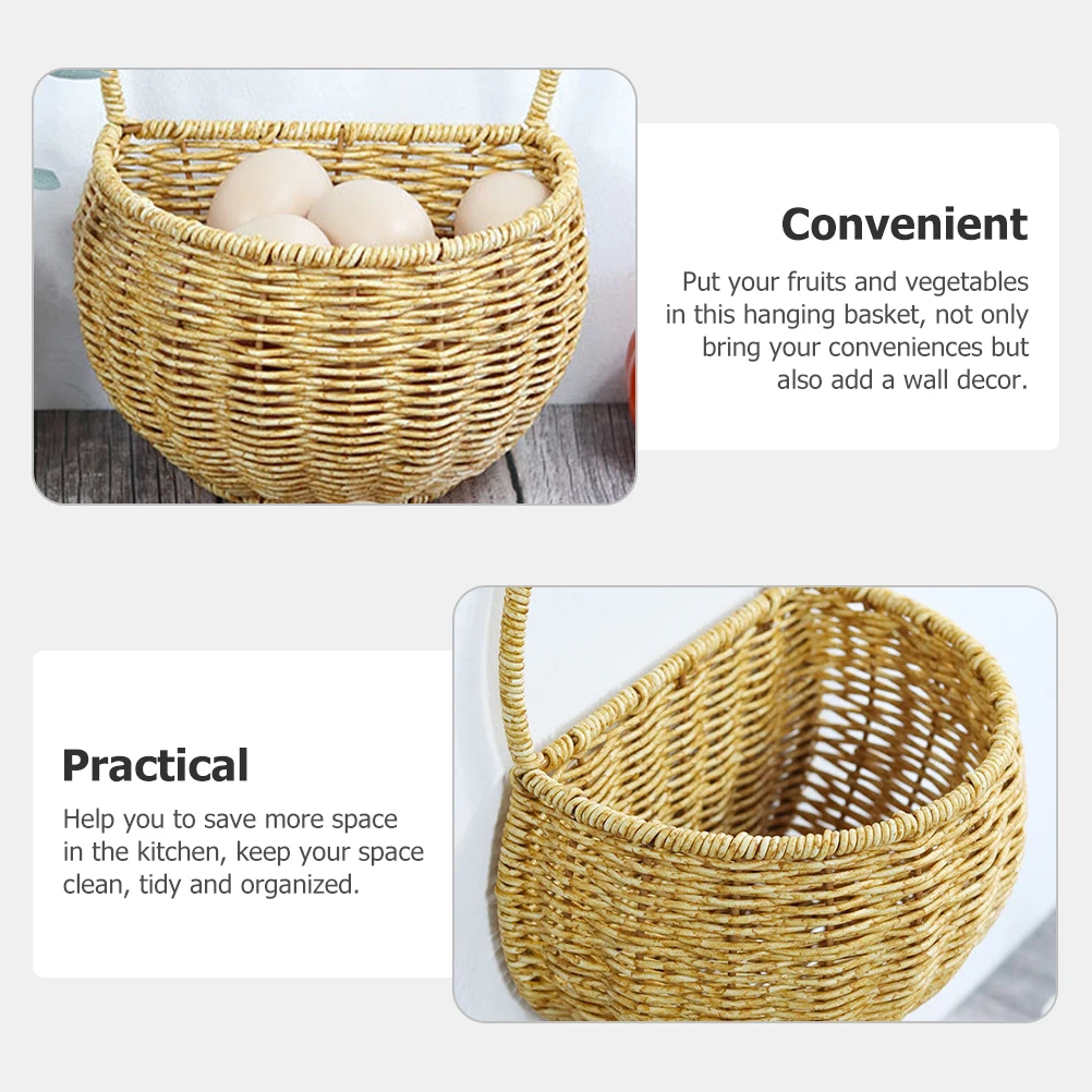 

Hanging Basket Wall Mounted Egg Fruit Baskets Kitchen Produce Vegetable Rack for Light Brown Colorful