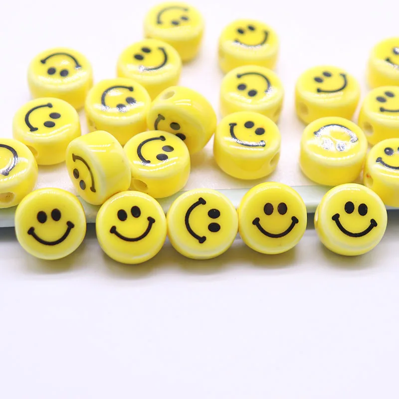 Yellow Smiling Face Ceramic Beads For Jewelry Making DIY Earring Bracelet 8/10/12mm Round Flat Smiling Face Jewelry Accessories