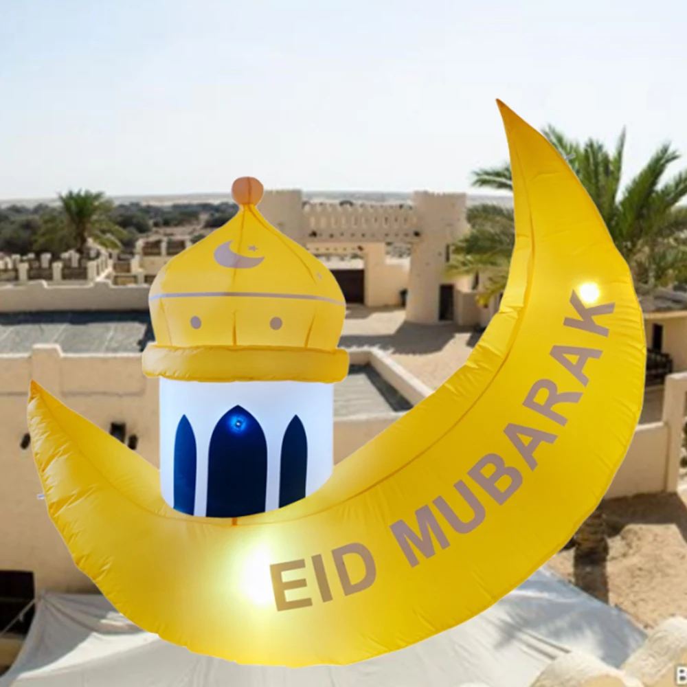 1.6 متر رمضان ديكور عيد الفطر القمر السفينة المدمج في مصباح ليد لعبة قابلة للنفخ في الهواء الطلق مبارك الصلاة الديكور لوازم الحفلات
