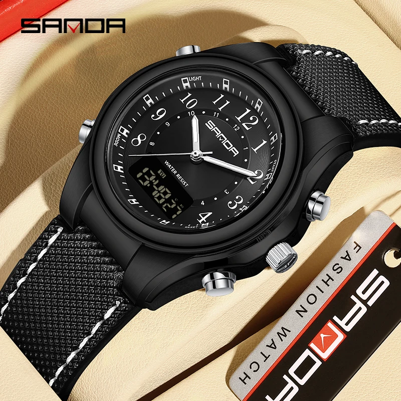 SANDA Men Military Watch Waterproof Wristwatch LED Digital Quartz Clock Sport Watch Male Electronic Watch Men Relogios Masculino