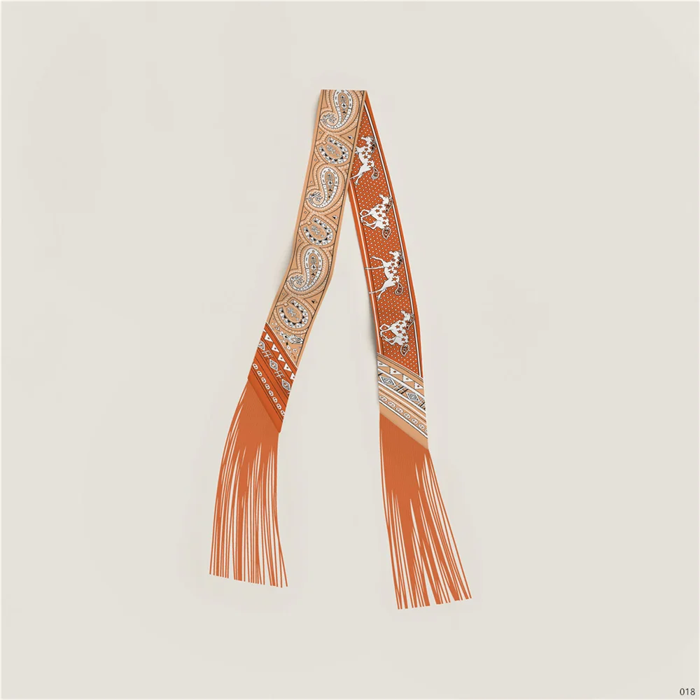Luxuriöser Seidenschal mit Quasten für Damen, Dekorativer Langer Taschenschmuck, Haarband, Trendiger Kleiner Schal, Halstuch 130x5CM