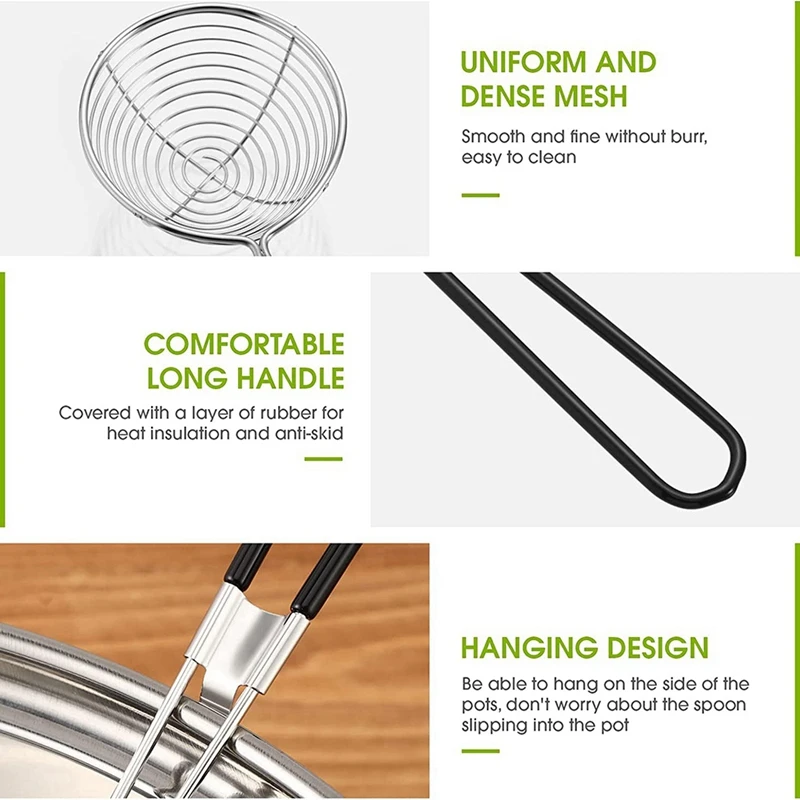 Hot Pot Strainer Scoops, Stainless Steel Hot Pot Strainer Spoons Mini Mesh Skimmer Spoon Strainer Ladle With Handle