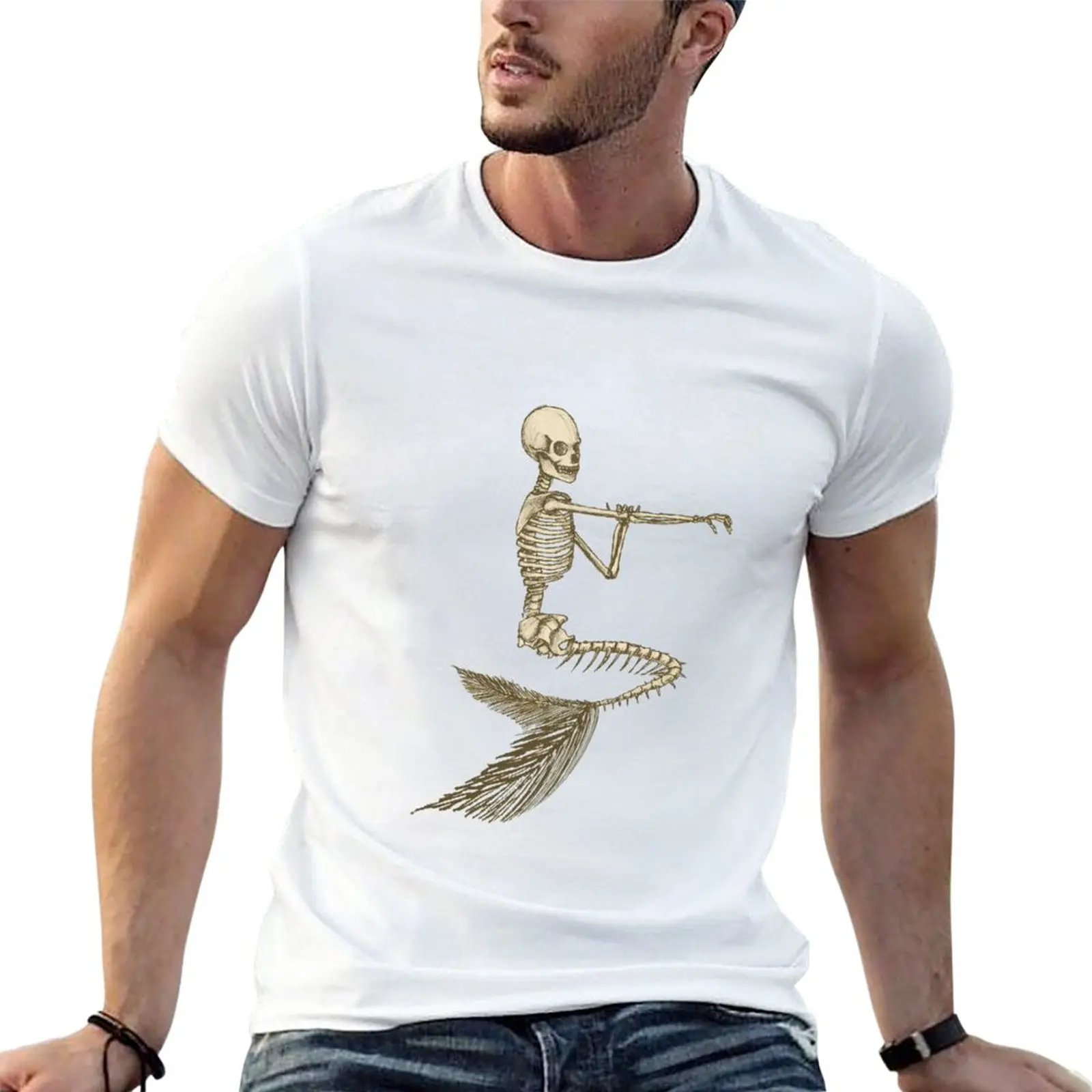 BATHING MERMAID SKELETON - SEPIA T-Shirt customized t shirts vintage clothes sweat shirt Tee shirt Short sleeve tee men