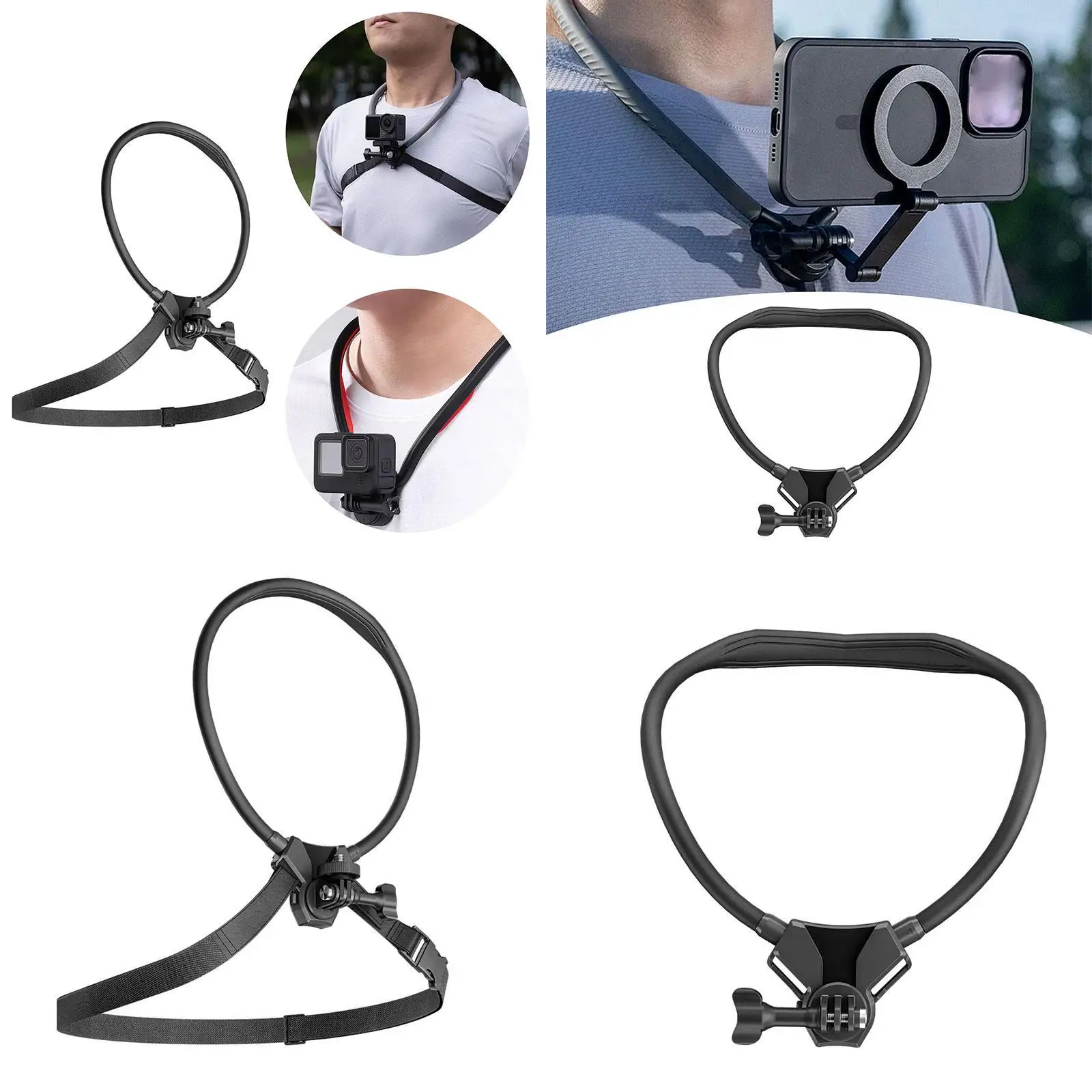 Suporte de pescoço para selfie, dobrável, vários ângulos, fácil de instalar, alça de cordão para smartphone vlog, ciclismo, gravação de vídeo, ciclismo
