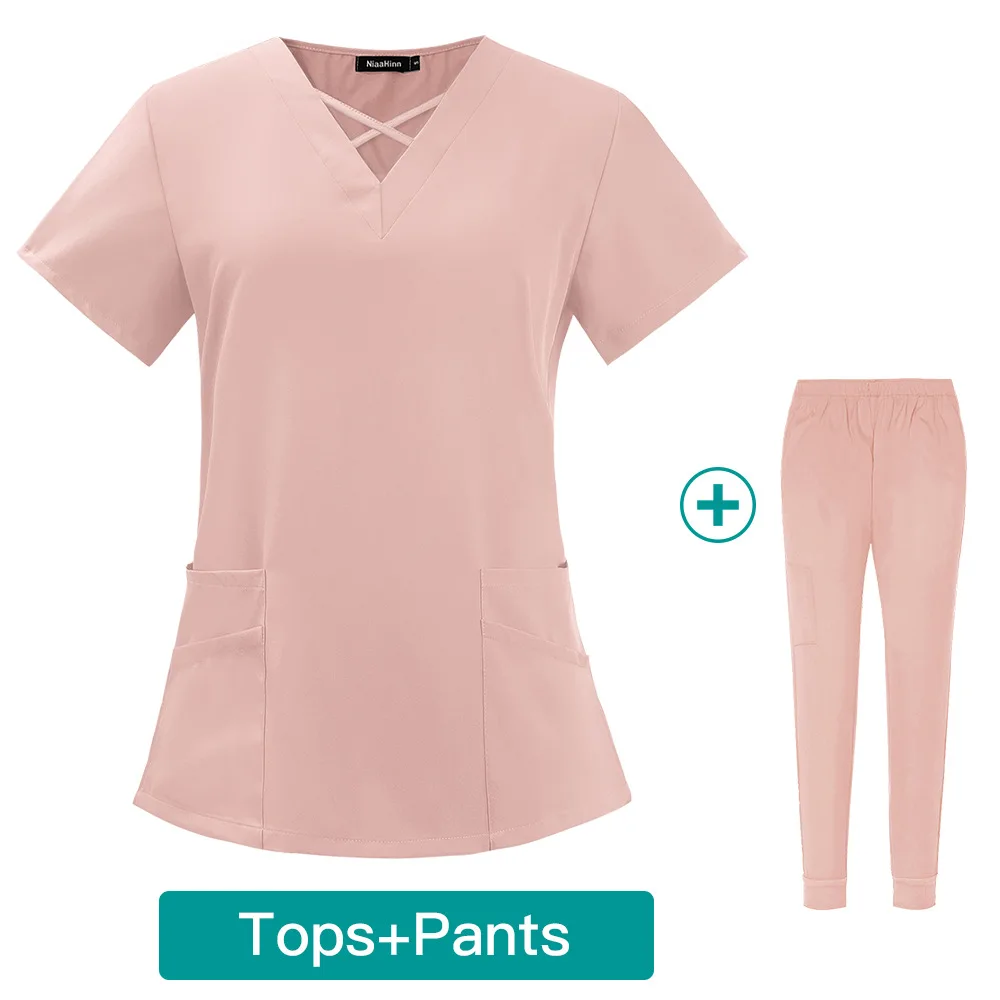 Quallity Women Nurse Uniform with Pocket Beauty Salon Work Uniforms Short-sleeved Health Services Work Wear Medical Scrubs