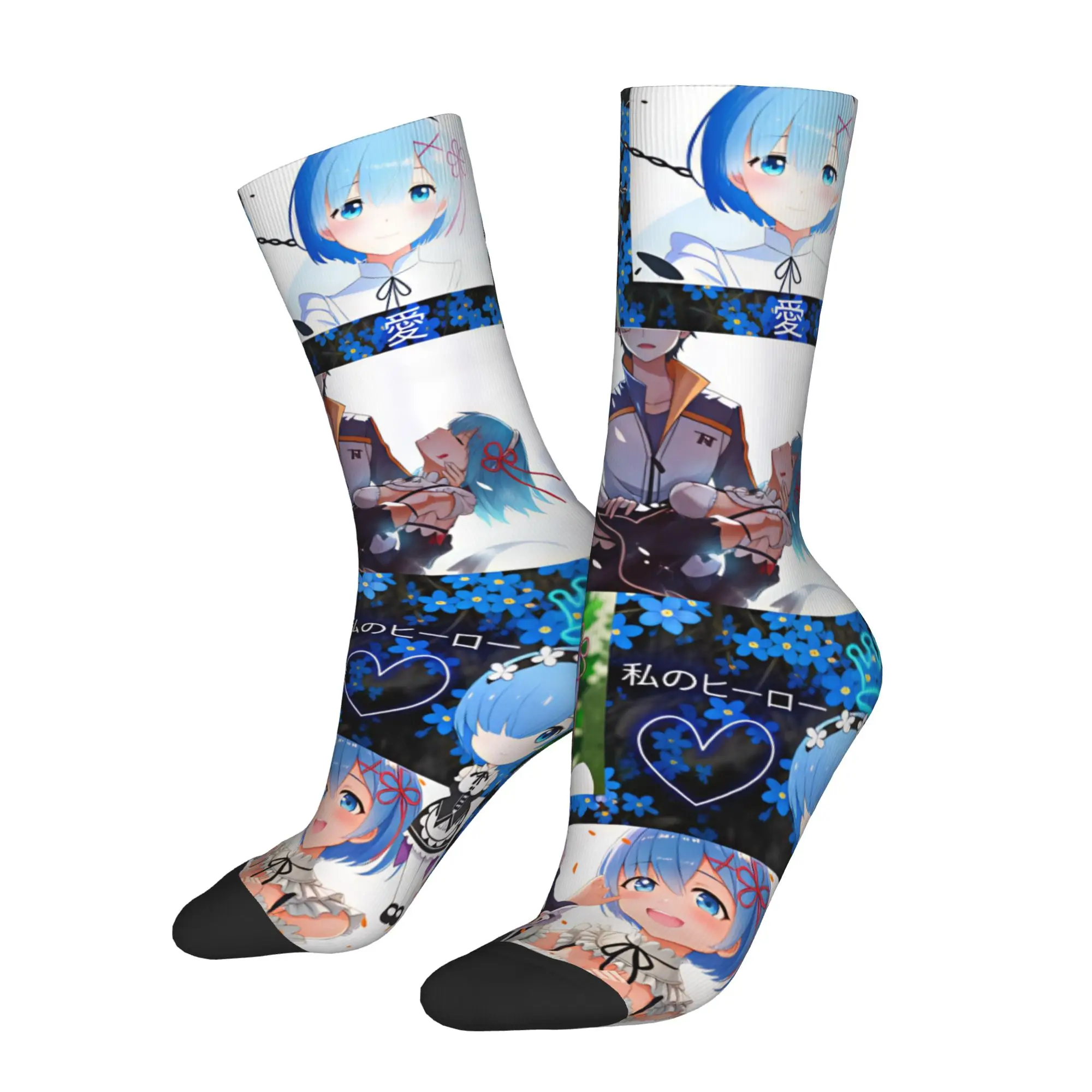 Anime Rem Emilia R-Re:ZERO Mens Crew Socks Unisex Kawaii 3D Print Starting Life in Anothers Worlds Dress Socks