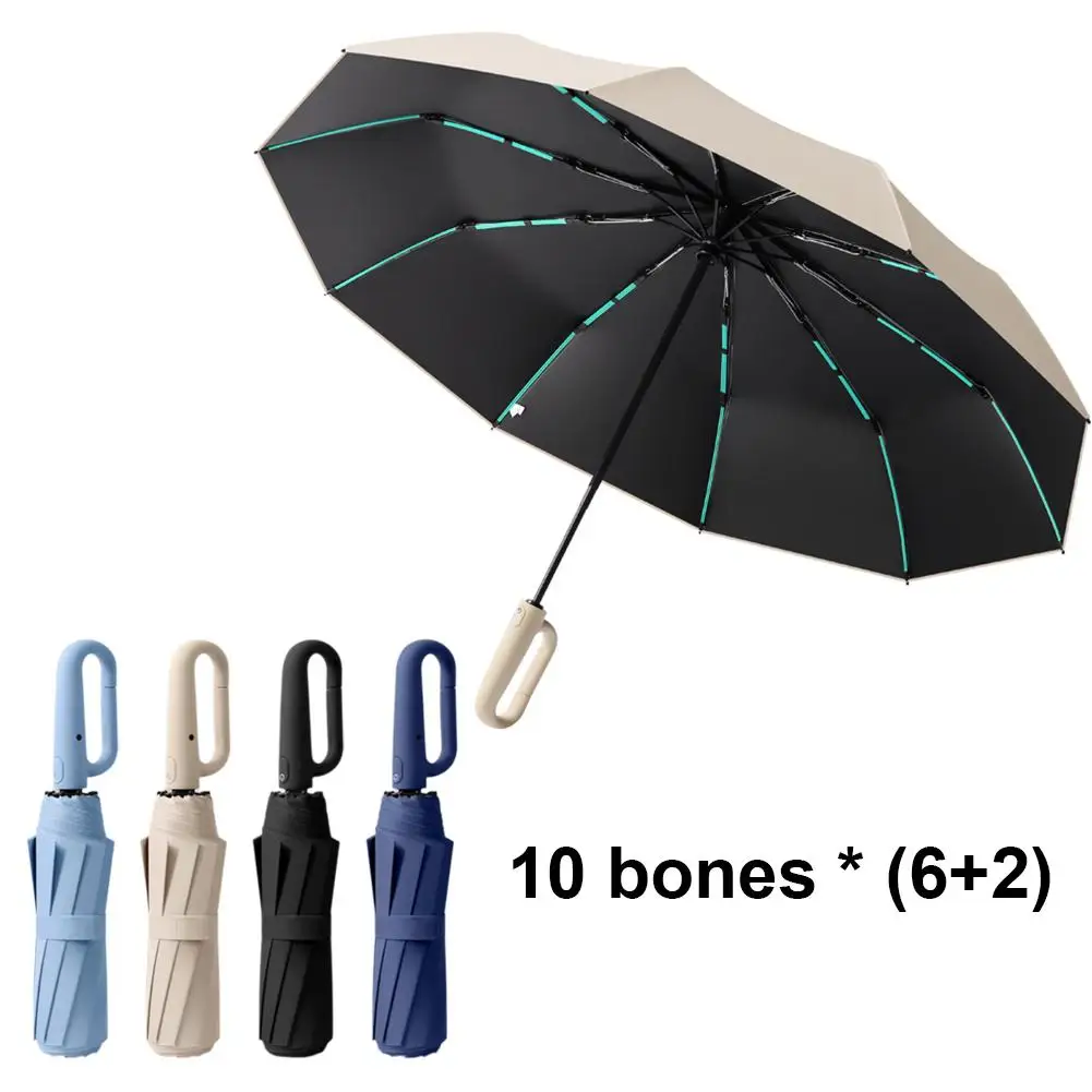 Fully Automatic Umbrella Wind Rain Folding Umbrella With Reflective & Carabiner Portables Uv Travel Strip Umbrellas Han S3d5