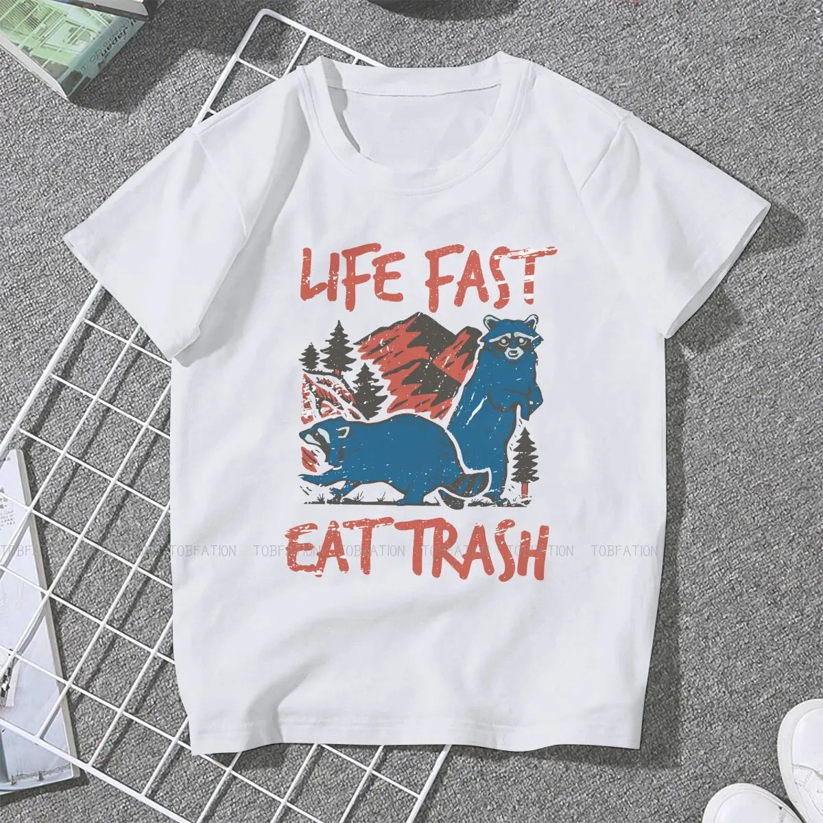 Racoon Animals Women T Shirt Live Fast Eat Trash Vintage Female Tops Harajuku Kawaii Tees Ladies 5XL Cotton Tshirt