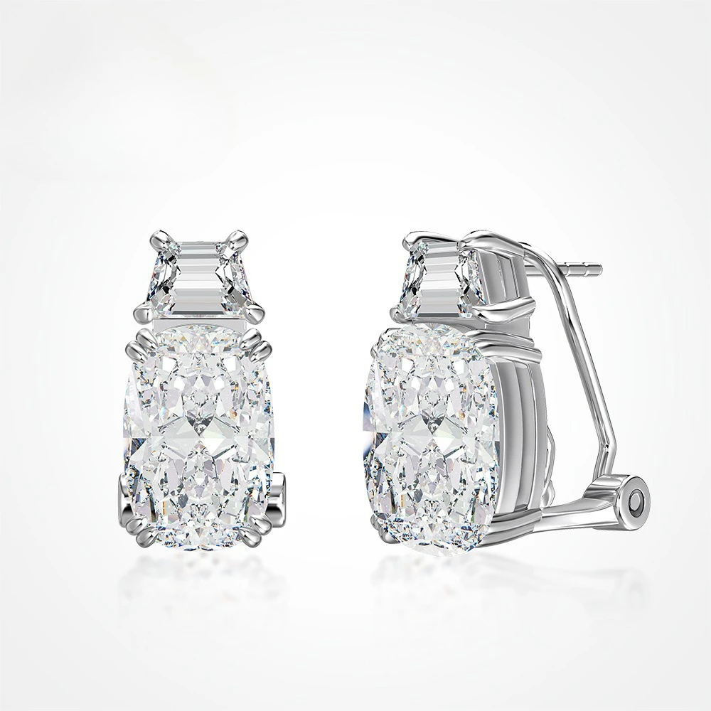 

French S925 Pure Silver Ear Nail High-end Oval Ice Flower Cut Zircon Silver Needle Ear Jewelry