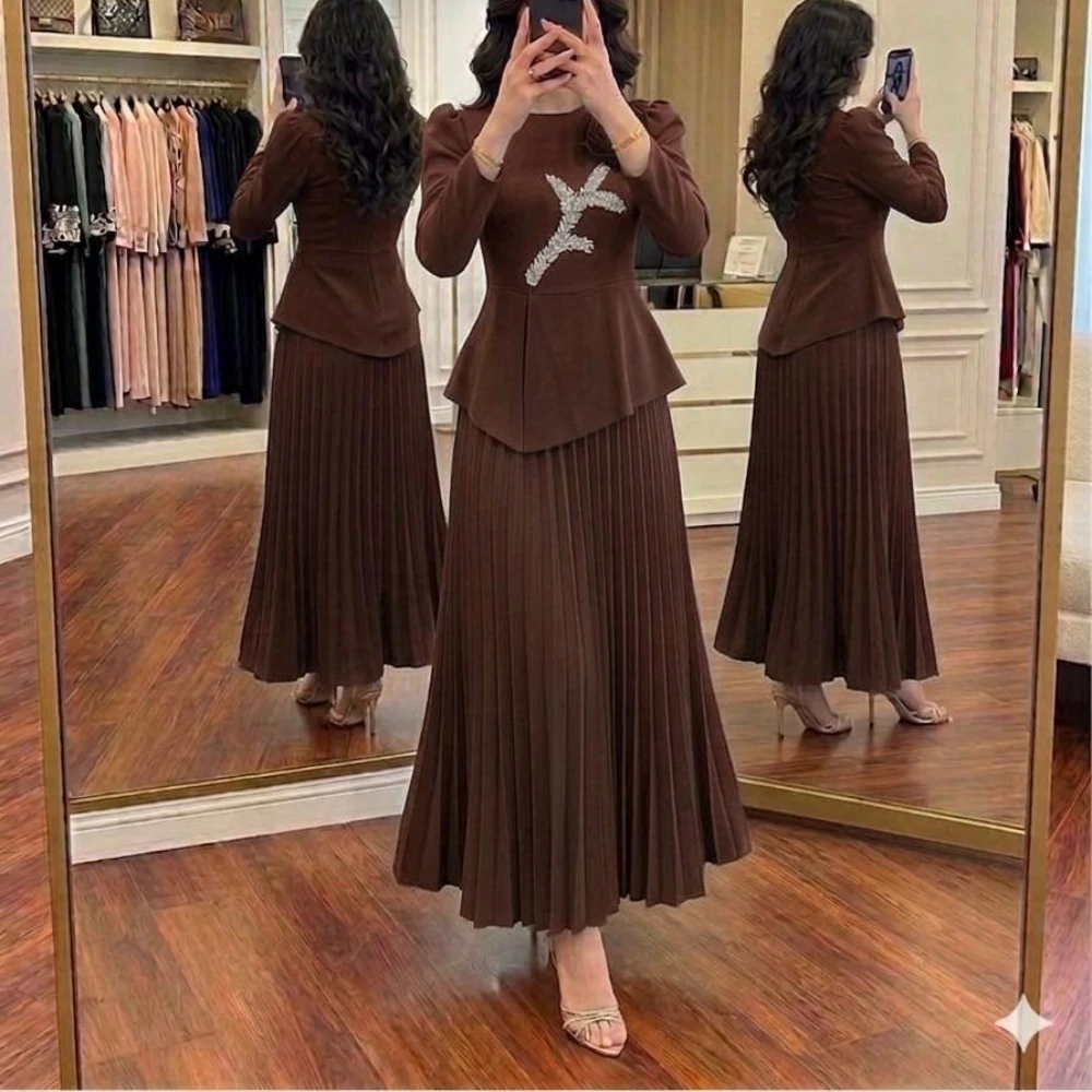Elegante Partykleider für Damen, O-Ausschnitt, lange Ärmel, plissiert, A-Linie, knöchellang, Abendkleid, Ballkleider, 2026, neu, individuell gestaltet