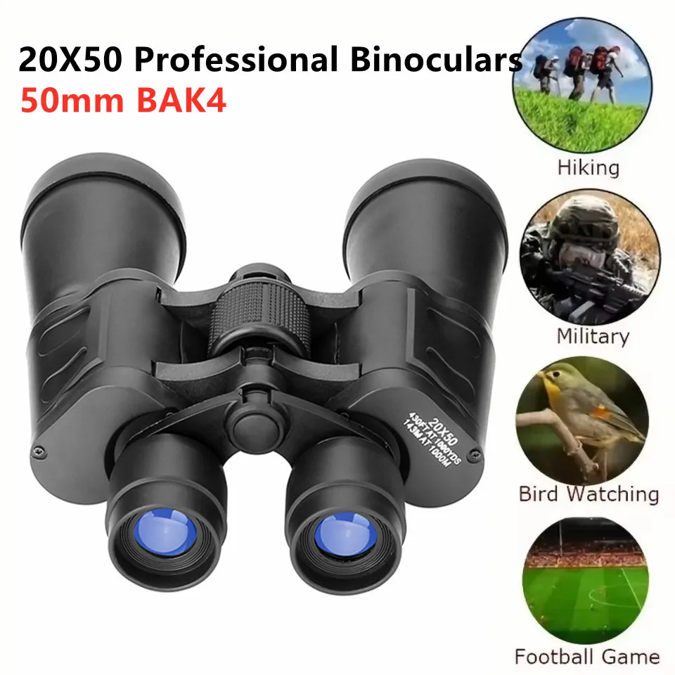 

Military 20X50 Zoom HD BAK4-Prism Powerful Binoculars Long Range Professional Telescope For Outdoor Hunting Camping Travel