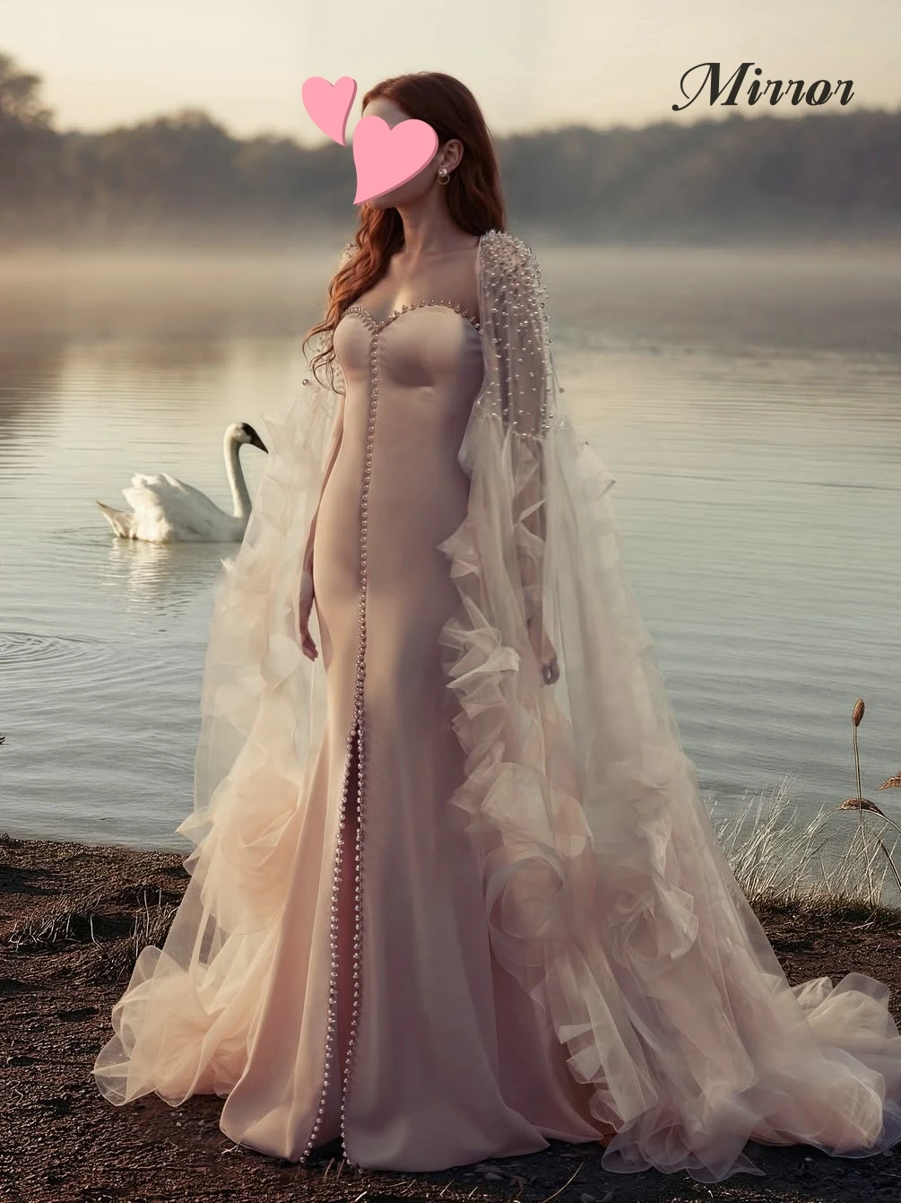 

Mirror Dress Elegant Vintage Sweet Pink Pearls Crystal Flowers Cape New Customize Formal Occasion Prom Dress Evening Party Gowns