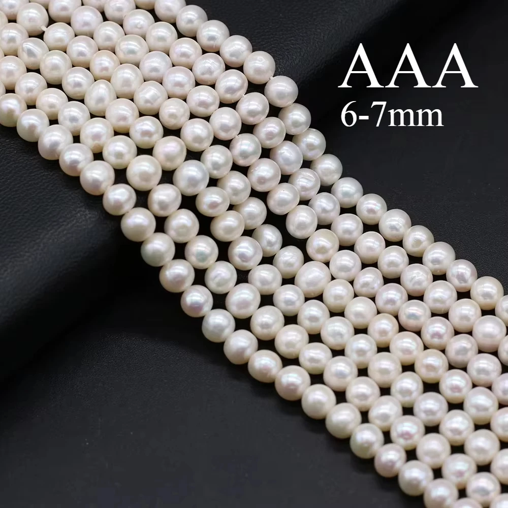 

6-7mm AAA 36cm Natural Freshwater Quality Pearl White Round Loose Bead Jewelry Making DIY Charm Bracelet Necklace Accessories