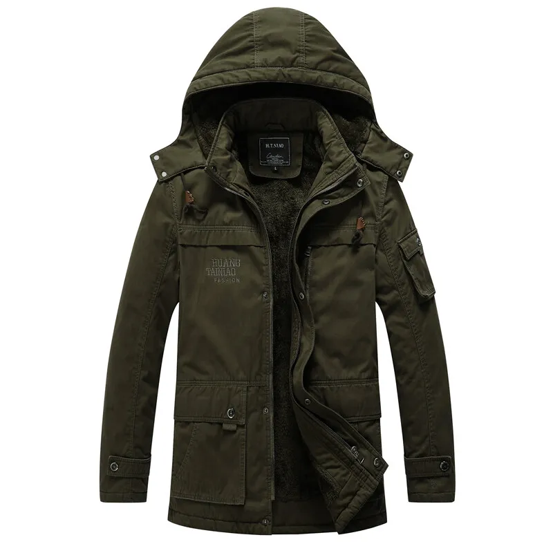 TRAF 2024 Winter New Washed Jacket Padded Jacket With Wool Thickened Warm And Cold Men\'s Long Hooded Padded Jacket Men