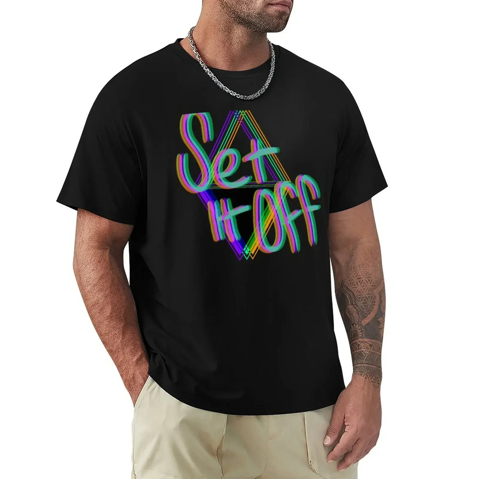 Set it Off Band Elsewhere Album Neon T-Shirt sublime cute tops new edition mens clothing heavyweight Round Collar Outfits funny