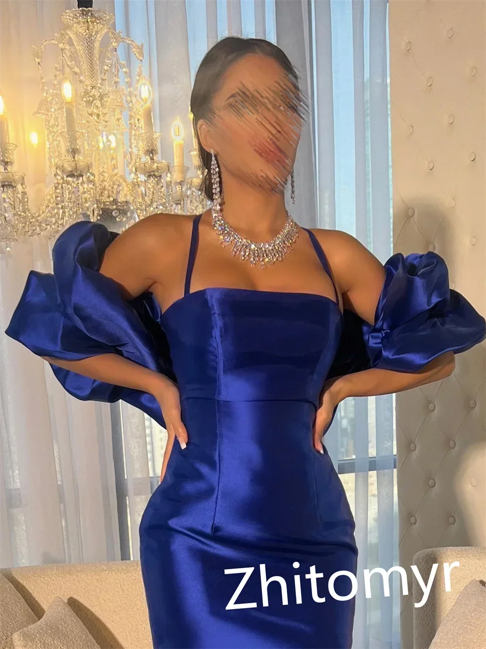 Customized Fashion High Quality Spaghetti Strap A-line Evening Dress Formal Ocassion Gown Open Back Satin cocktail dresses for w