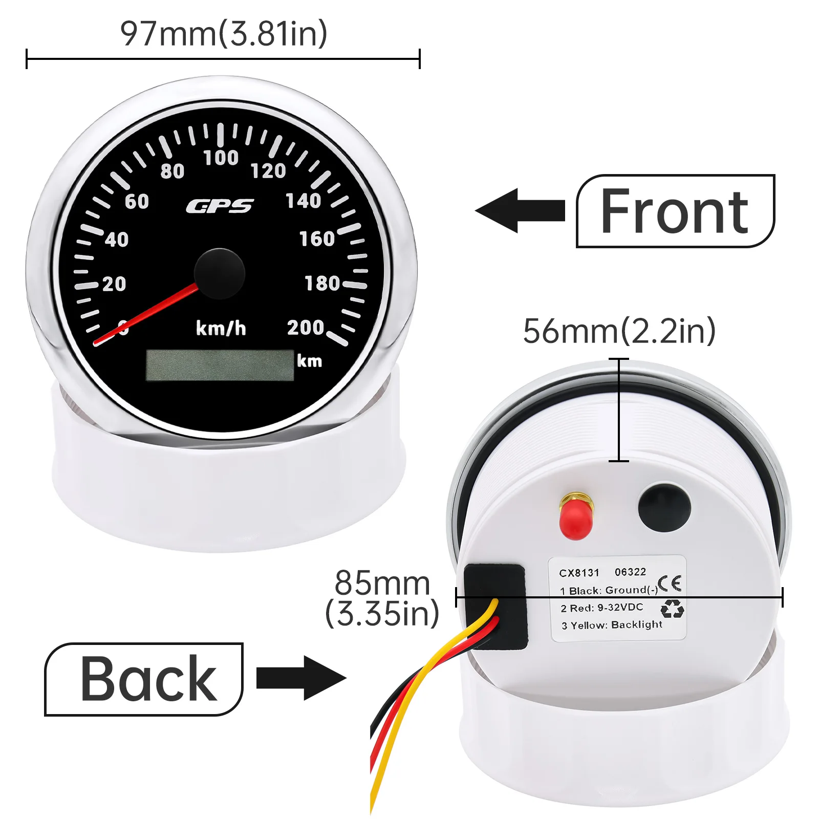 60 120 200 KMH MPH 85mm Marine GPS-Tachometer Bootsgeschwindigkeitsmesser mit GPS-Antenne Motorrad-Autoanzeige für Audi A3 A4 7-Farben-LED – Detail 3