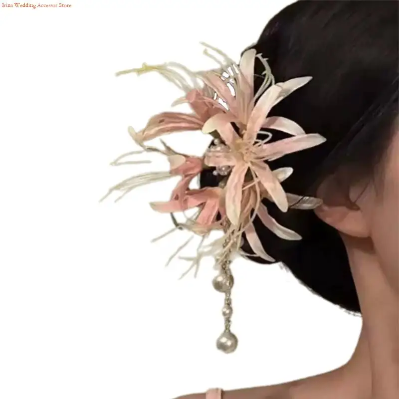 G92D Chinese Peony Flower Hair Clip Claw Elegant Floral Accessories for Women with Realistic Design Stylish Hairpiece
