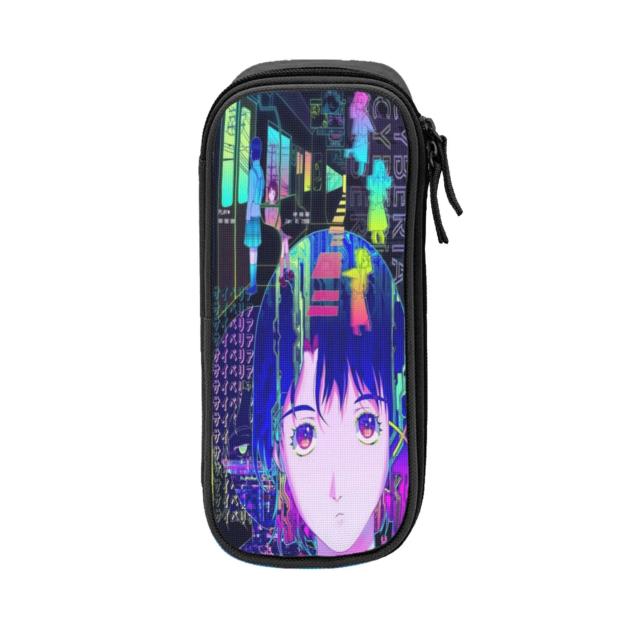 Large Capacity Pencil Case Serial Experiments Lain Lwakura  School Supplies  Double Layer Pencilcase Girl Make Up Bag Gift