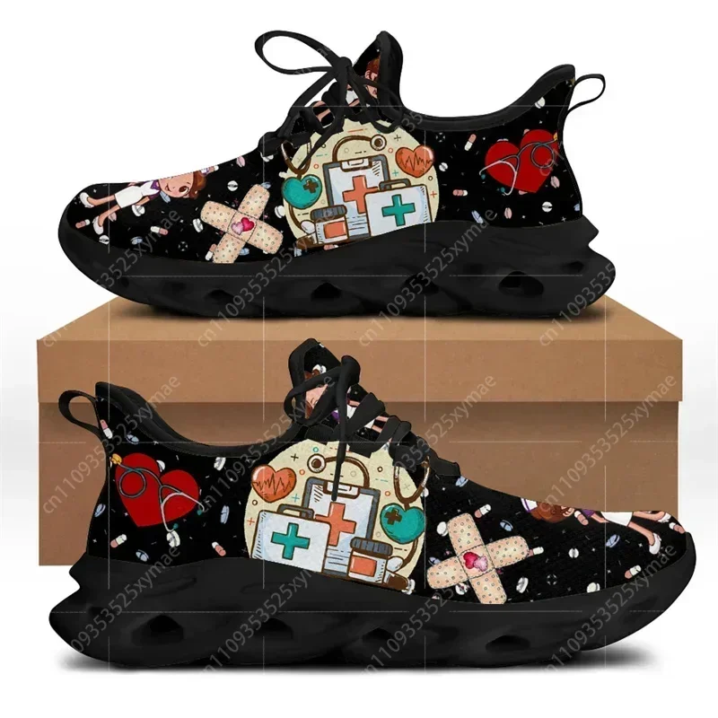 Brand Design Women Sneakers White Nursing Shoes Cute Cartoon Nurse Doctor Medical Print Light Lace-up Flats Footwear - view 6
