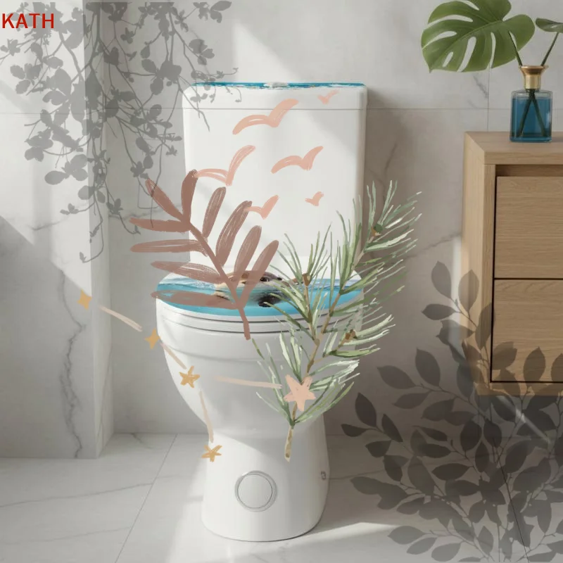Cute Otter Toilet Tank Sticker Ocean Wave: Vinyl Decal Bathroom Adhesive Wall Art Accessories