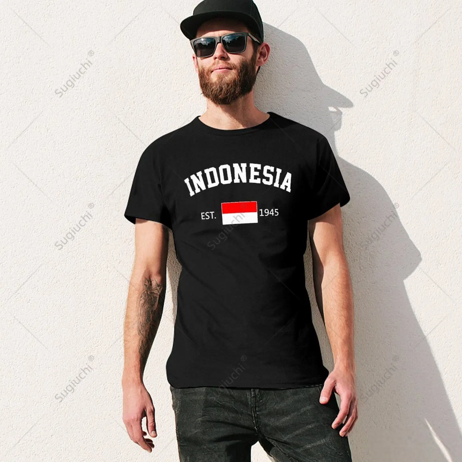 Unisex Men Indonesia EST.1945 Independence Day Tshirt Tees T Shirts Women Boys 100% Cotton T-Shirt