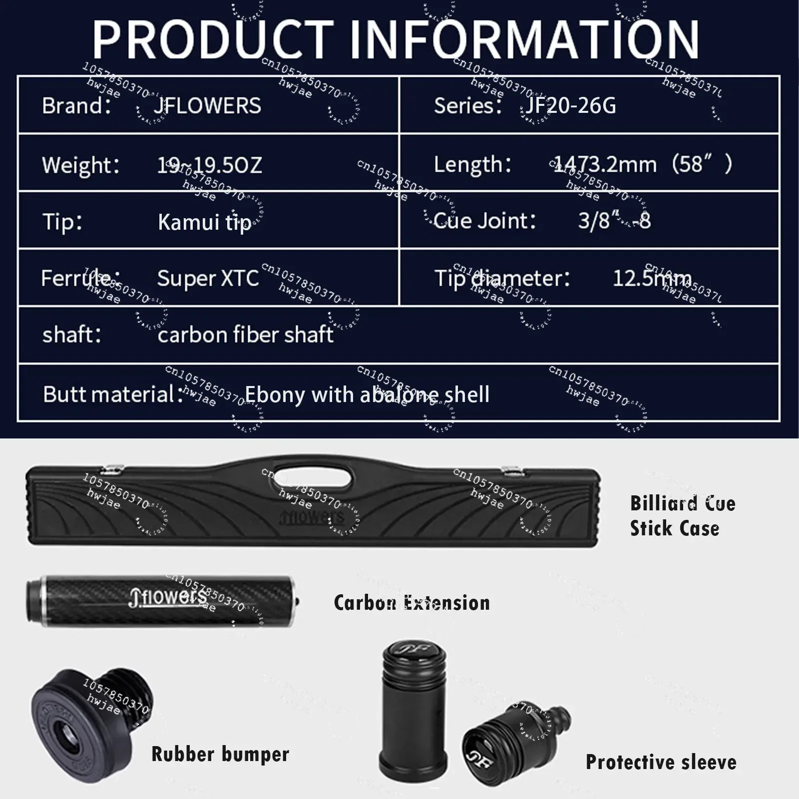 JFLOWERS Cue JF 20-26 Gold Armor Billiards Kit Carbon Fiber Pool Cue Low Deflection Pool Cue Stick