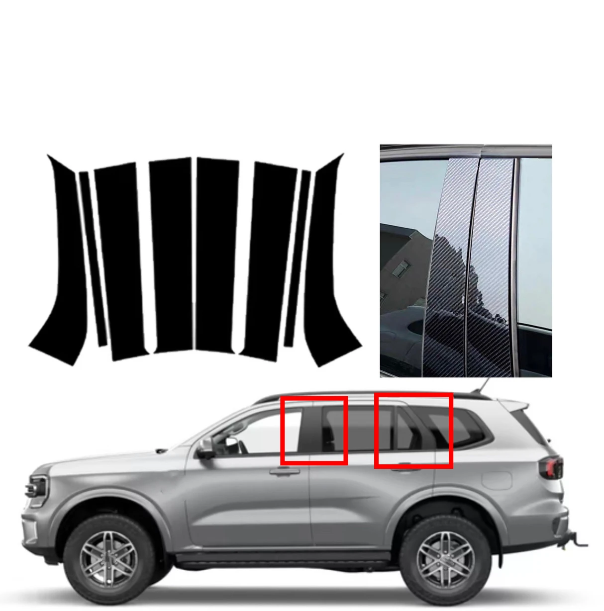 

8Pcs Glossy Black Pillar Post For Ford Everest 2015-2022 Car Door Window Center Middle Column B C Mirror Effect Cover Trim